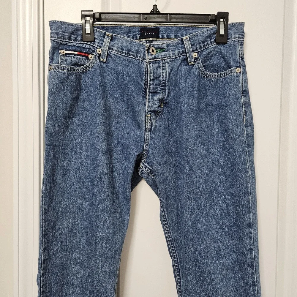 Tommy‎ Jeans Denim Mens 31x30 Blue Straight Leg Button Fly Vintage Flag Logo Y2K